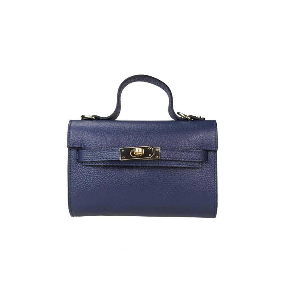 Chic Navy Leather Handbag Crossbody with Gold Hardware Made in Italy